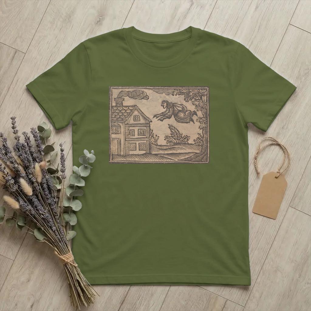 18th Century European Woodcut Prints T Shirt Unisex 100 Cotton Humor TShirt Crew Neck Flying Witch Tee Shirt merchandise Original