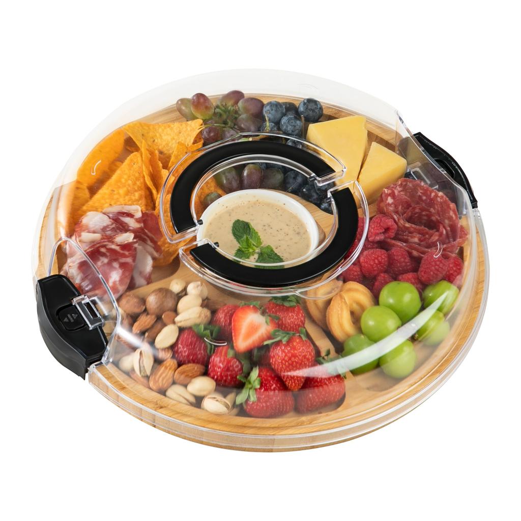 Доска для закусок с крышкой, портативная бамбуковая сырная доска, поднос для снеков, фруктов, разделенный поднос для подачи на вечеринку, пикник, запирающиеся ручки