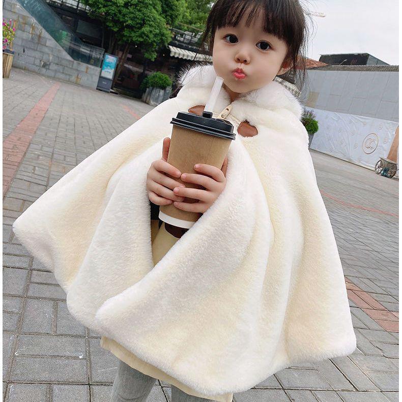 Плащ для девочки из искусственного меха зимний для младенцев, малышей и детей, принцессы, с капюшоном, с меховым воротником, детская верхняя одежда, теплая одежда, 1-7 лет