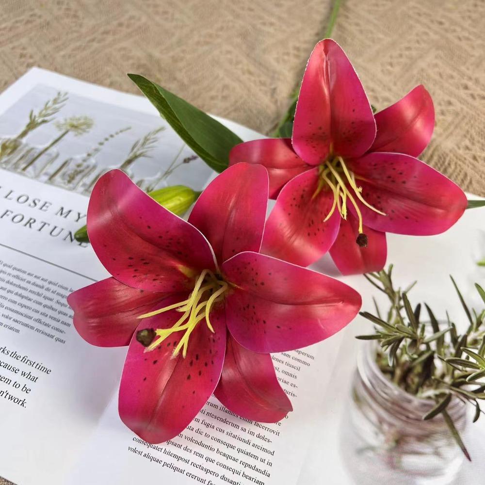 Real Touch 65cm Artificial Lily Flower Silk 3 Heads Fake Lily Bouquet DIY Wedding Bridal Bouquet Living Room Decor