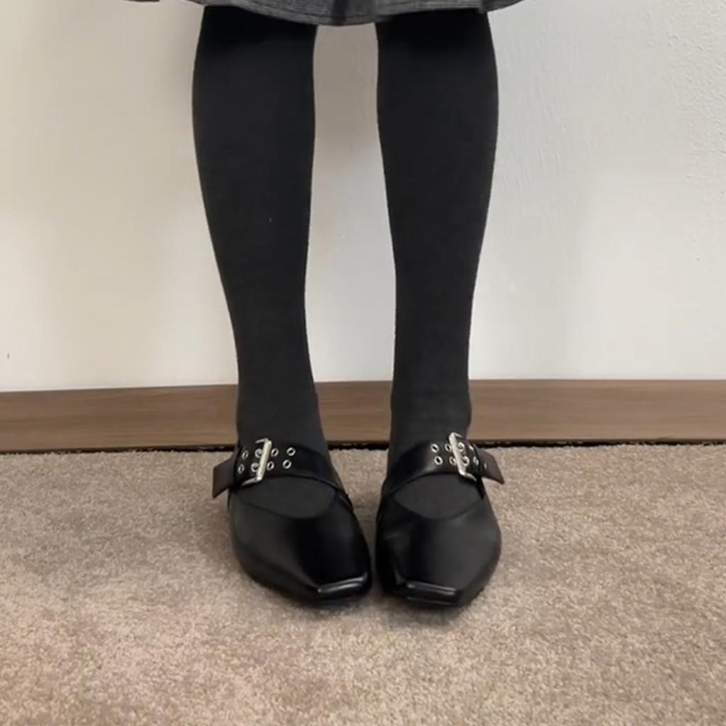 Версия из овчины~ Персонализированные черные ретро маленькие кожаные туфли женские с внутренней платформой, туфли Мэри Джейн с квадратным носком и ремешком на одной пряжке, легкие м