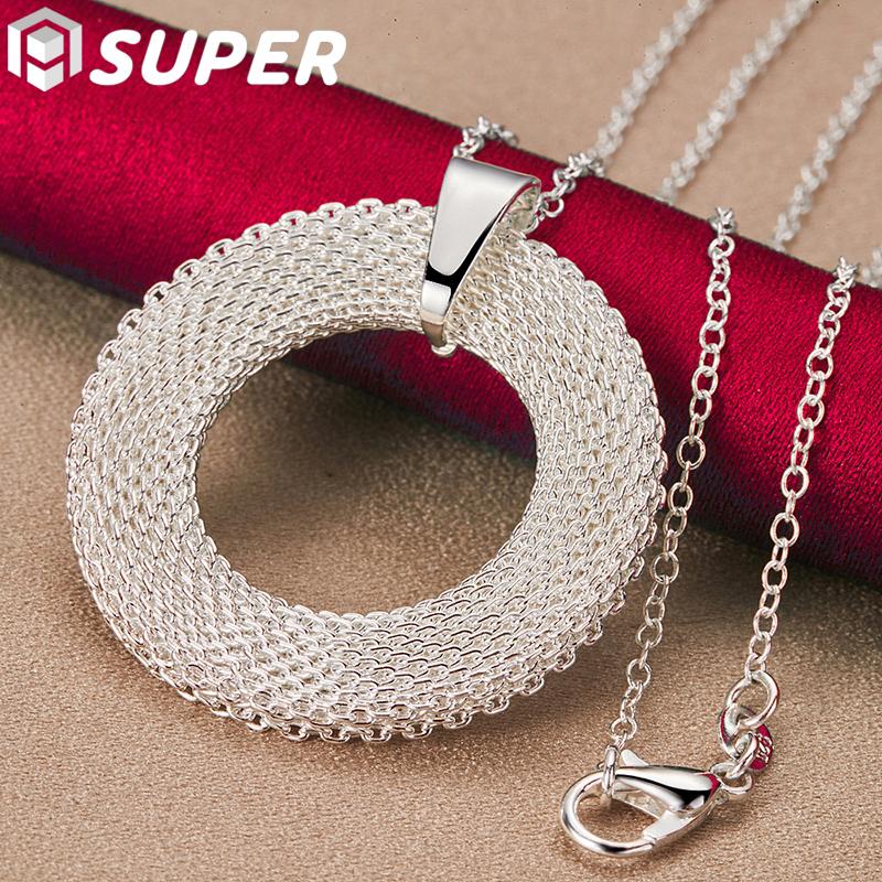 Super Fine 925 Sterling Silver Woven Round Pendant Necklace Wedding Fashion Jewelry