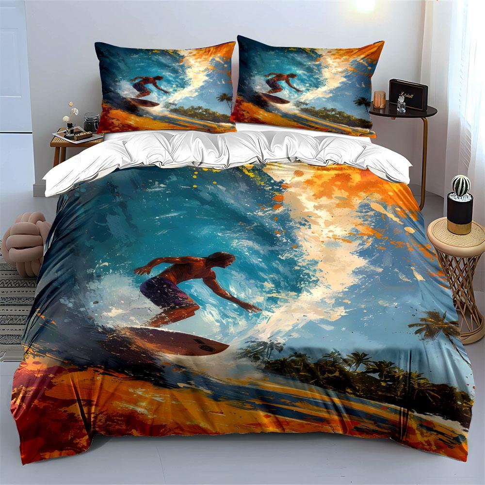 Surfer, ocean, wave, palm trees. Bedding sets Duvet cover sets Duvet covers Pillowcases(1 * Duvet Cover 2 * Pillowcases without duvet insert)