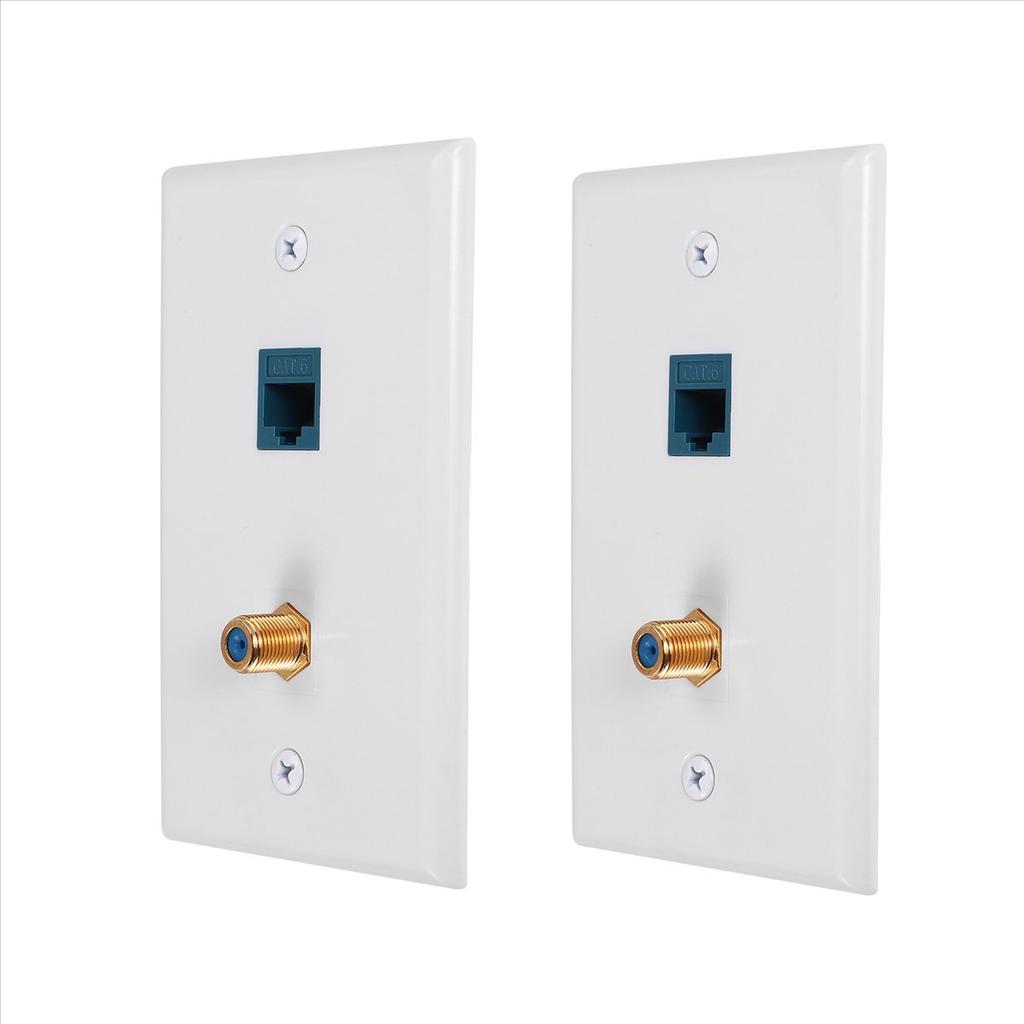 2 Packs Ethernet Coax Wall Plate Outlet with 1 Cat6 Port and 1 Gold-Plated Coax F Type Port RJ45 Wall Plates