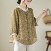 Lightweight Breathable Artistic Loose Printed Spring Summer Thin Style Seven Quarter Sleeved Round Breasted Shirt for Women Blouses & Shirts