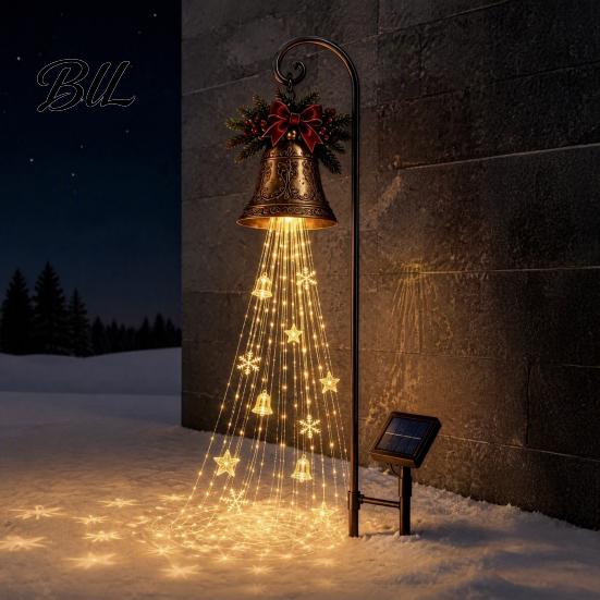 Landscape Lighting for Flower Beds Christmas Bell Cascade Solar Yard Light Decor, Warm White Cascading Garden Decor Holidays Stake Lawn Pathway Front