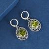 Dainty Oval Cut Olive Green Stone Flower Hoop Earrings Luxury Classic Silver Color Engagement Earrings for Women