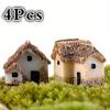 4Pcs House Miniature Figurine Fairy Garden Accessory Home Decoration Cartoon Building Statue Resin Craft