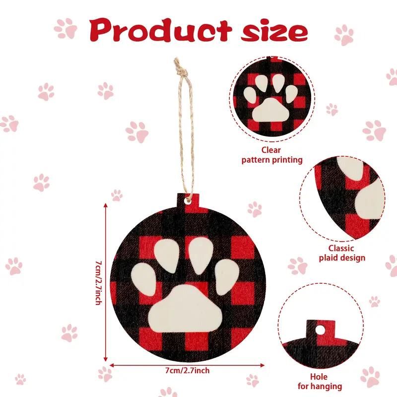 18 Pcs Christmas Dog Paw Wooden Ornaments Tree Hanging Tag Christmas Hanging Ornaments with Ropes for Tree Decor