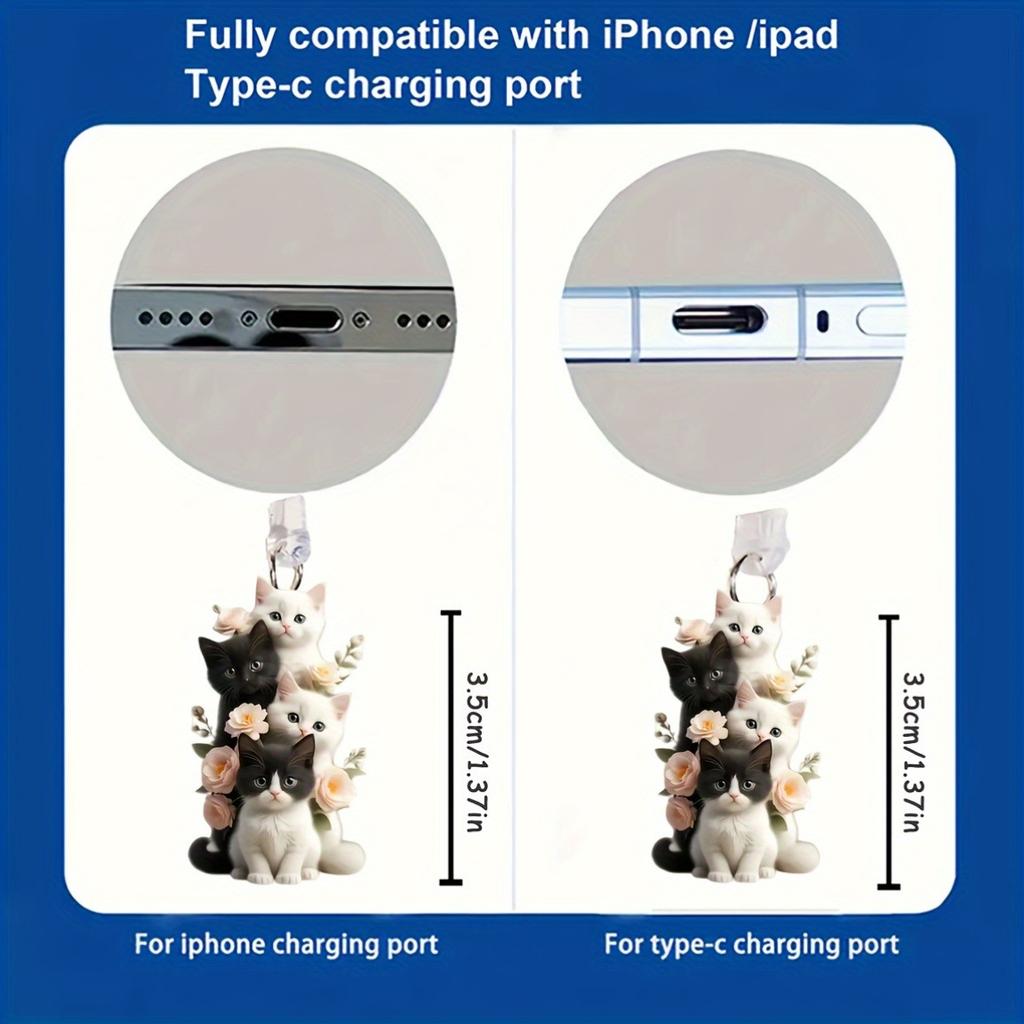 2D Акриловая Заглушка от Пыли для Телефона с Четырьмя Маленькими Котятами и Цветком, Яркие Цвета, Которые Не Тускнеют, Пылезащитная и Прочная, Подходит для Праздничных Подарков