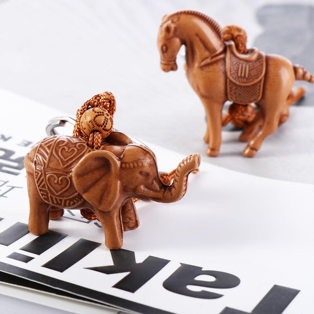 Pendant Carving Elephant Lucky Horse Keychain Lucky Horse Keyring Weaving Key Chains Key Holder