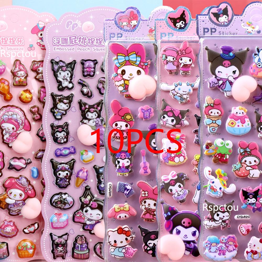 Кавайные 3D Наклейки на Попу Киннаморолль, Моя Мелоди, Куроми Sanrio 3D Рельефные Наклейки Игрушки Милые Снимающие Стресс Мягкие Сжимающиеся Наклейки Подарок
