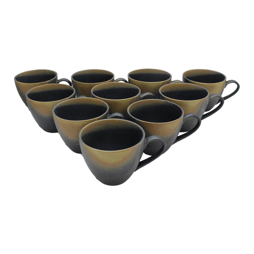 Castle Enterprise Mino Ware Japanese Cafe Series Stone Pattern Mugs, Iga Bizen-buki, Set of 10