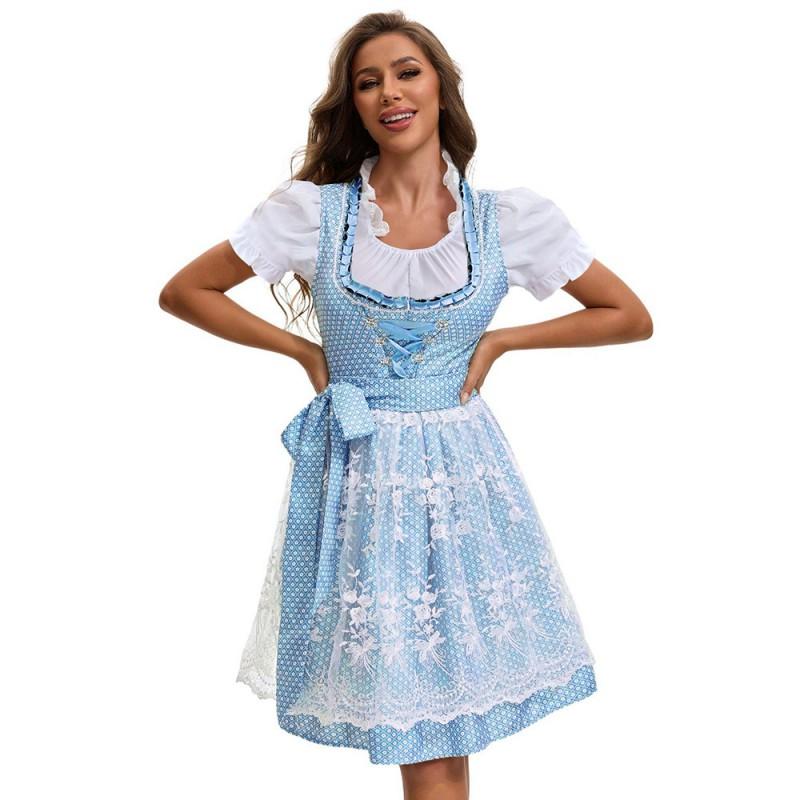 S-5XL Bavarian Oktoberfest Dress Girls Short Sleeve Traditional Beer Festival Outfit Halloween Costume