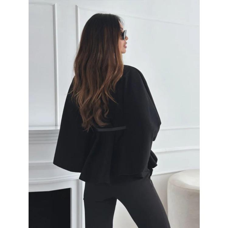 Женский плащ-накидка из шерстяного твида, пончо, толстое осенне-зимнее женское пальто с одной пряжкой и рукавами «летучая мышь», элегантная теплая свободная верхняя одежда 2024 г.