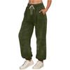 Women's Fashionable Solid Color Pocket Drawstring Elastic Waist Plush Casual Pants