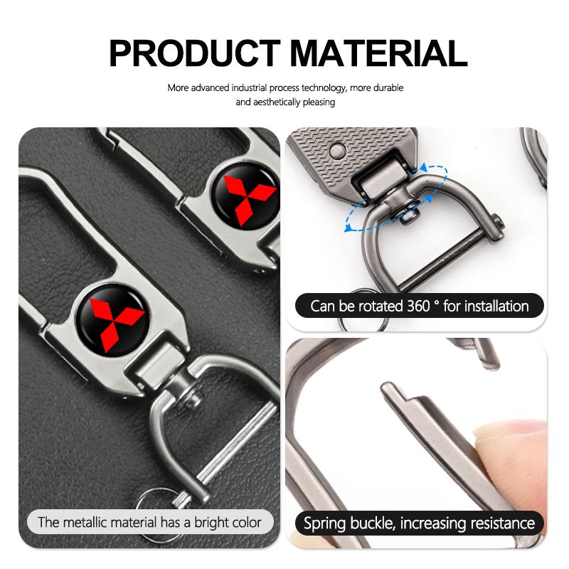For Mitsubishi Aluminum Alloy Car Styling Keychain Emblems Keyring Key Decoration Ring Outlander Lancer L200 ASX Pajero Grandis