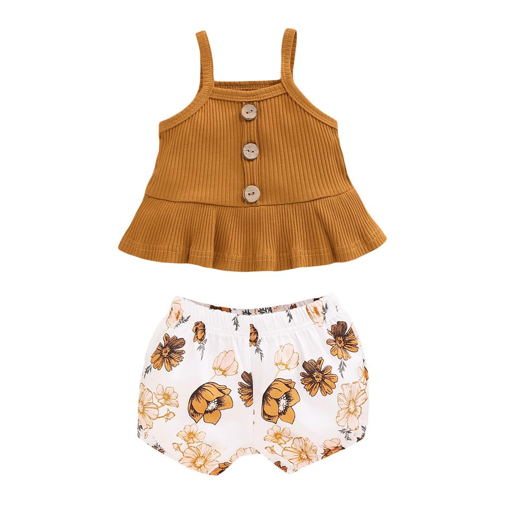 Однотонные топы на подтяжках для маленьких девочек, шорты с цветочным принтом, наряды