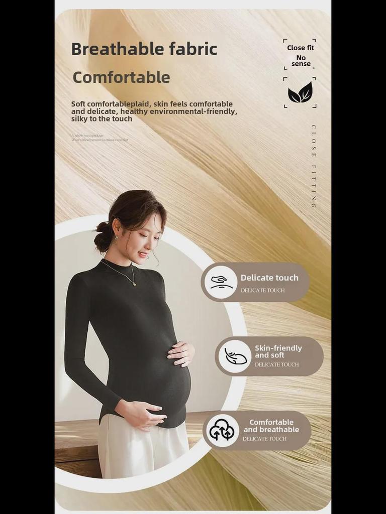 Maternity High Collar Velvet Top for Winter - Women's Thin Sweater for Pregnancy