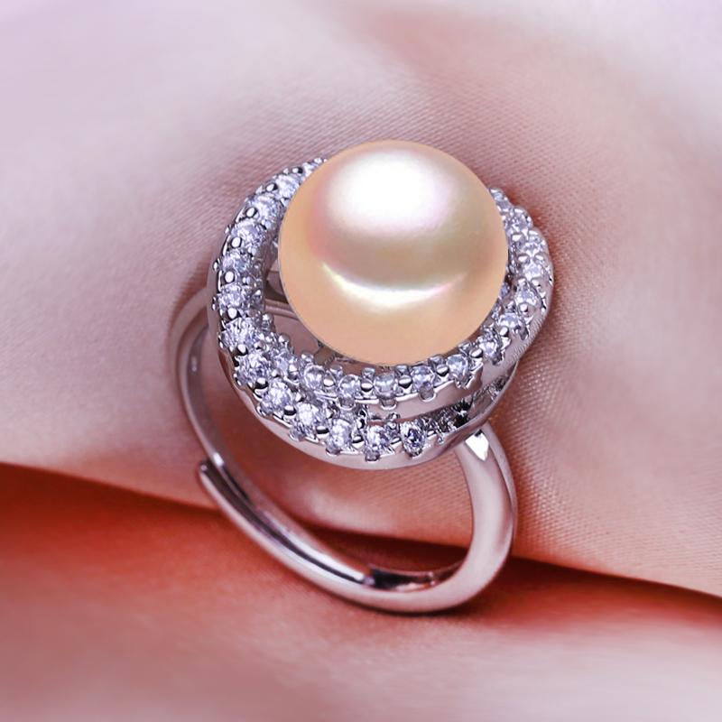 seniko Кольца с натуральным пресноводным жемчугом 10-11 мм для женщин, модное женское кольцо с кубическим цирконием и цирконием, ювелирные изделия с жемчугом, регулируемое кольцо