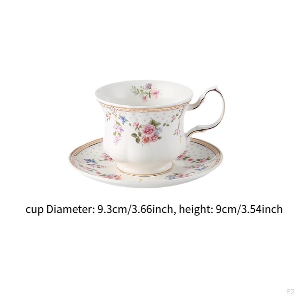 Ceramic Coffee Mug Porcelain Cups and Saucer Set Floral Tea Cappuccinos Gift for Family