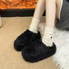 Простые универсальные полутапочки на толстой подошве с закрытым носком, женская обувь, новинка 2025 года, осень-зима, ленивые пушистые туфли, туфли