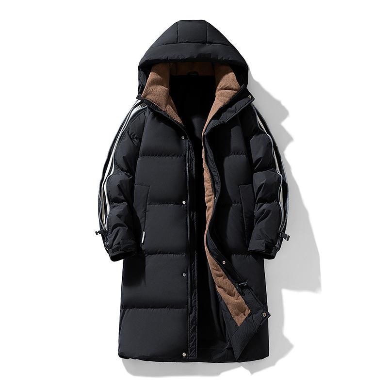Длинный пуховик выше колена для мужской зимы, новый, 90% белый утиный пух, черно-белый полосатый пуховик