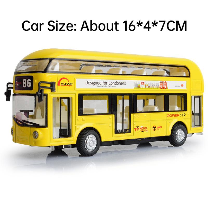 ABAO1 1:36 Double-decker Bus Car Model Toy Doors Opened Pull Back Miniature Models Sound Light Rubber Tires Vehicle Home Decorations