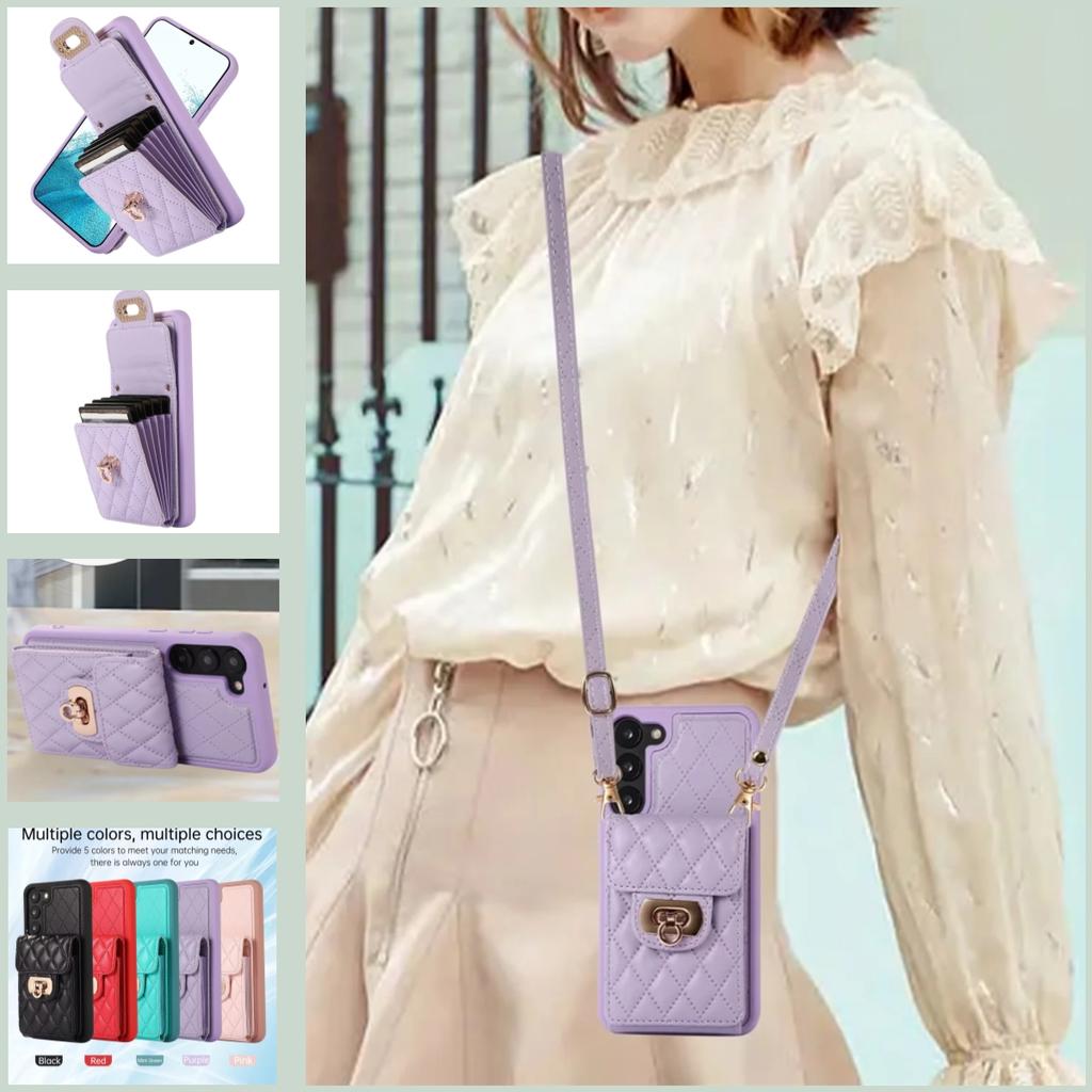 Кожаный чехол через плечо с длинным ремешком-кошельком для Samsung Galaxy S23 Ultra S22 S21 Plus S20 FE A13 A53 A14 A34 A54, роскошный чехол для телефона с отделением для карт