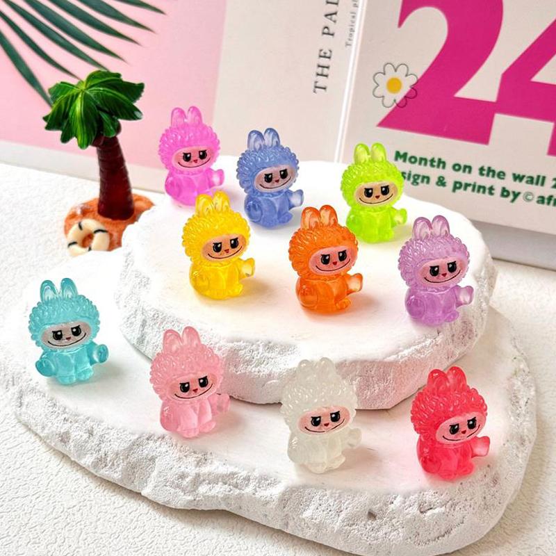 5/10Pcs/Bag Cute Luminous 3D Labubu Figurine Model Miniature Car Ornaments Home Desktop Diy Decoration Resin Crafts Holiday Gift