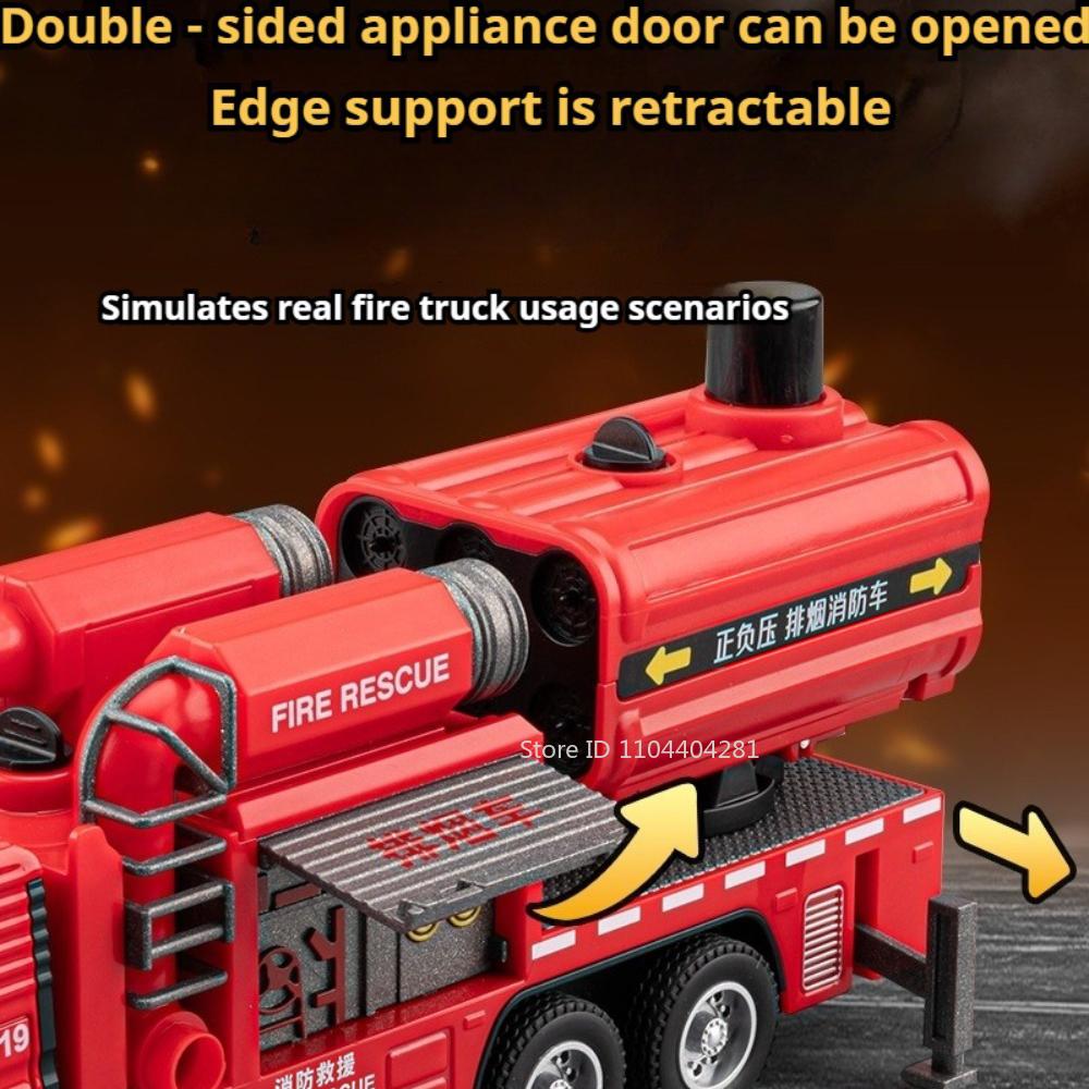 1:50 Spray Fire Truck Miniature Toy Model Alloy Diecast Car Sound Light Pull Back One Click Water Spray Vehice Kid Birthday Gift