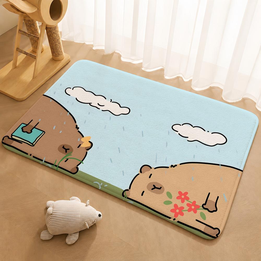 Cute Capybara Floor Mat Floor Mat Soft Flannel Non-Slip Door Rug for Living Room