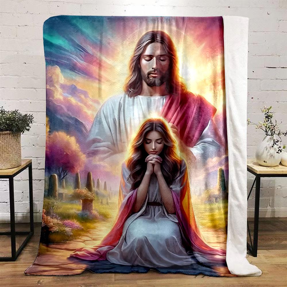 "Spiritual Blessing Scene on Blanket" Patterned flannel blanket perfect for the bedroom living room, sofa, or a little nap