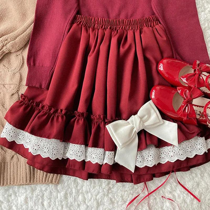 WTEMPO Kawaii кружевные юбки в стиле Лолиты, женские винтажные мини-юбки с рюшами в стиле Харадзюку и эластичной резинкой на талии, мягкая японская уличная одежда для девочек