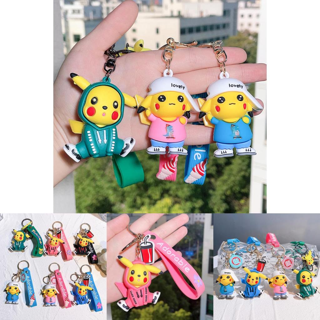 Adorable Silicone Pikachu Keychain Colorful Hoodie Accessory Gift For Birthdays