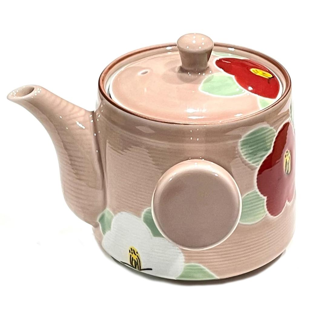 Hasami ware by Yamashita with a glazed camellia and floral approximately 450ml teapot, hand-painted Touen, pattern,