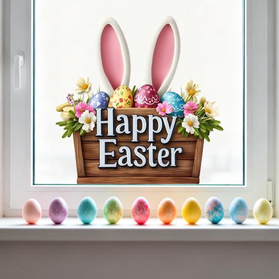 Easter Window Clings Cute Bunny Egg Window Stickers for Glass Windows Double Sided Reusable PVC Decals for Spring Party Home Classroom Decoration