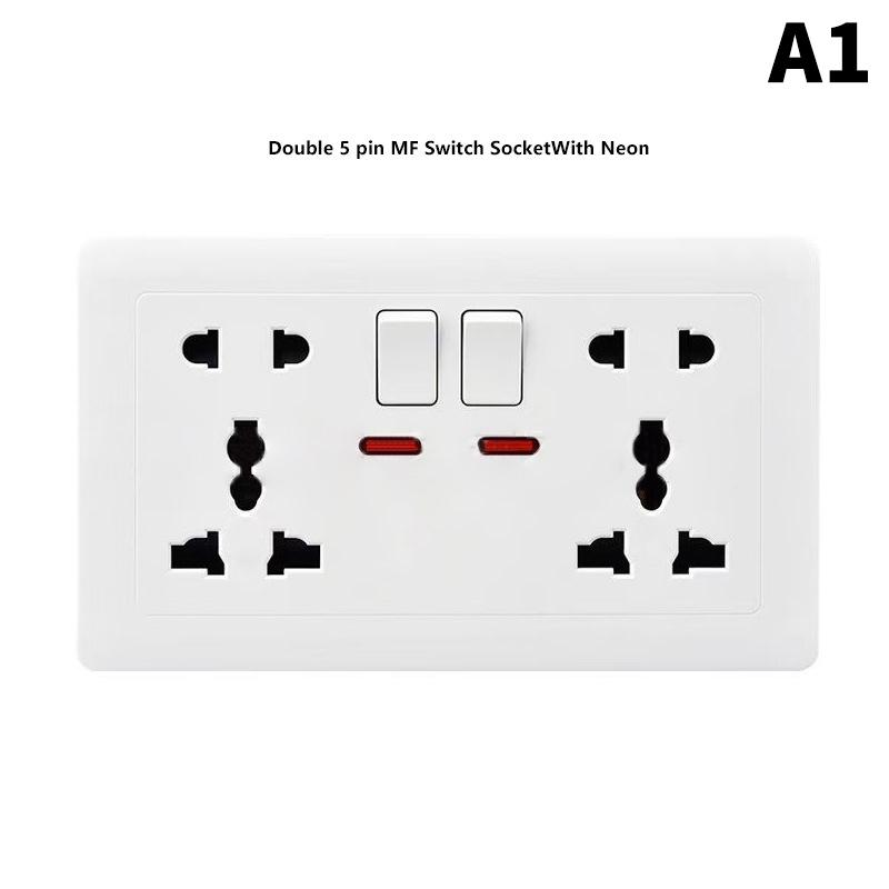 White Universal Wall Power Socket Supply Multifunctional 5-Pin Socket Electrical Switch With 2.1A 10W Dual Usb Type-C Charging