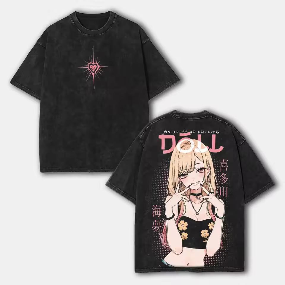 Anime My Dress-Up Darling Marin T-shirt Men Women Clothing Vintage Y2k Washed T shirt Summer Short Sleeve Loose Cotton Tees Tops