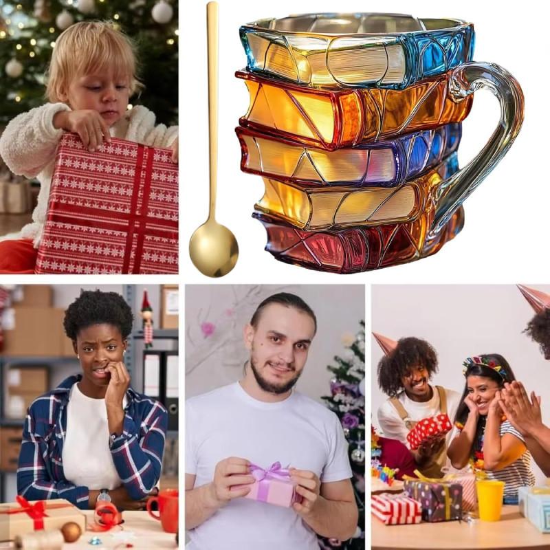 Painted Book Mug Modern Sculpted Coffee Cup With Colorful Design For Office Desk Decor