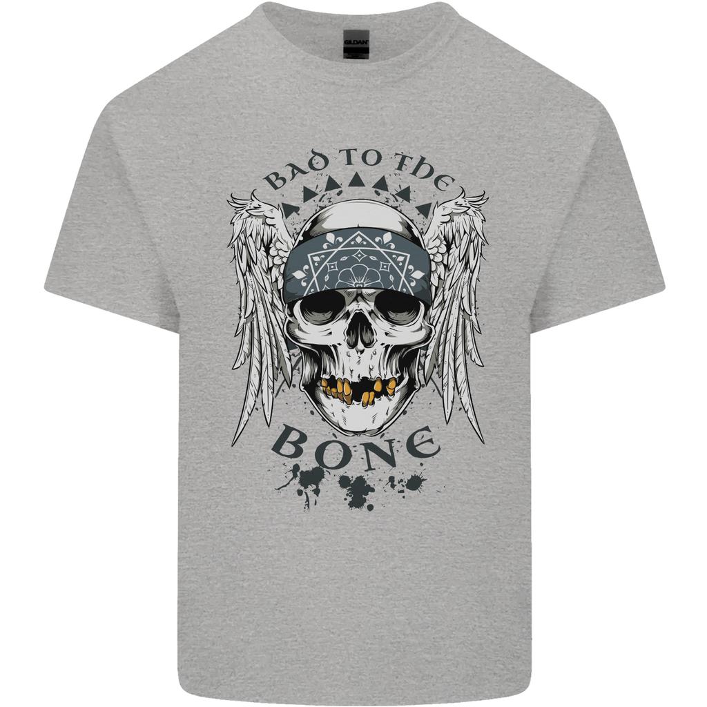 Bad to the Bone Biker Skull Angel Motorbike Unisexs Light Cotton TShirt