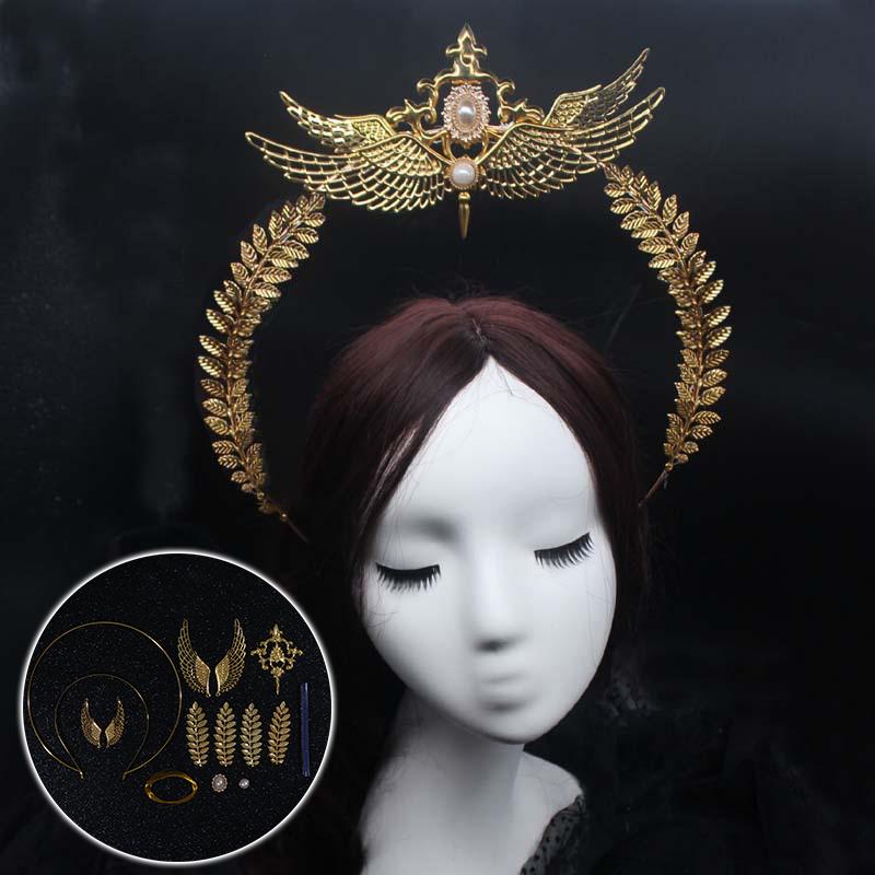 Lolita Spiked Halo Crown Beaded Chain Tiara Gothic Headband Luxury Accessories Headwear Diy Materials Package