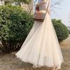 Elastic Waist 3 Layers Mesh Long Tulle Skirt Spring Autumn Elegant Vintage High Waist Ball Gown Gauze Tutu Skirt