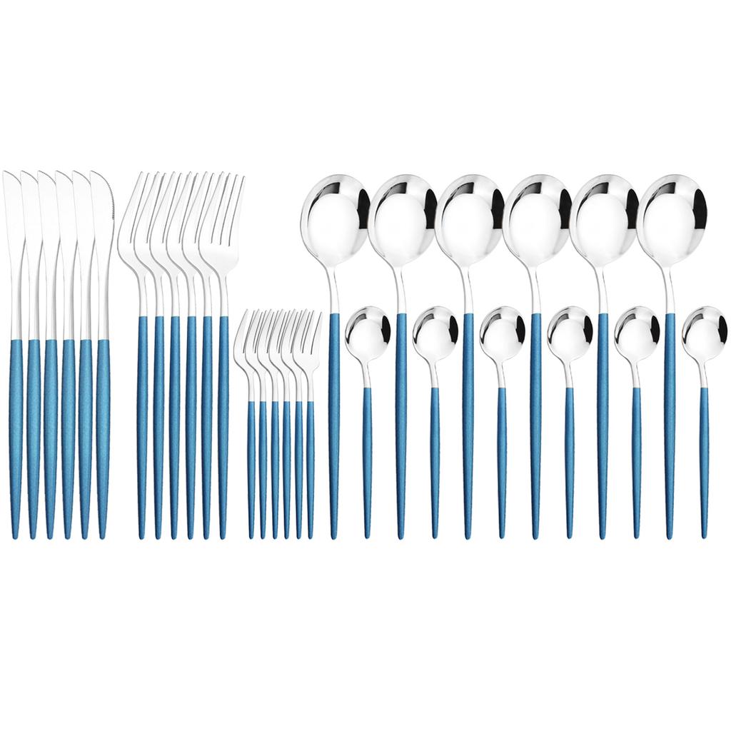 30Pcs Red Gold Dinnerware Set Western Stainless Steel Cutlery Knife Cake Forks Tea Spoon Flatware Silverware Kitchen Tableware