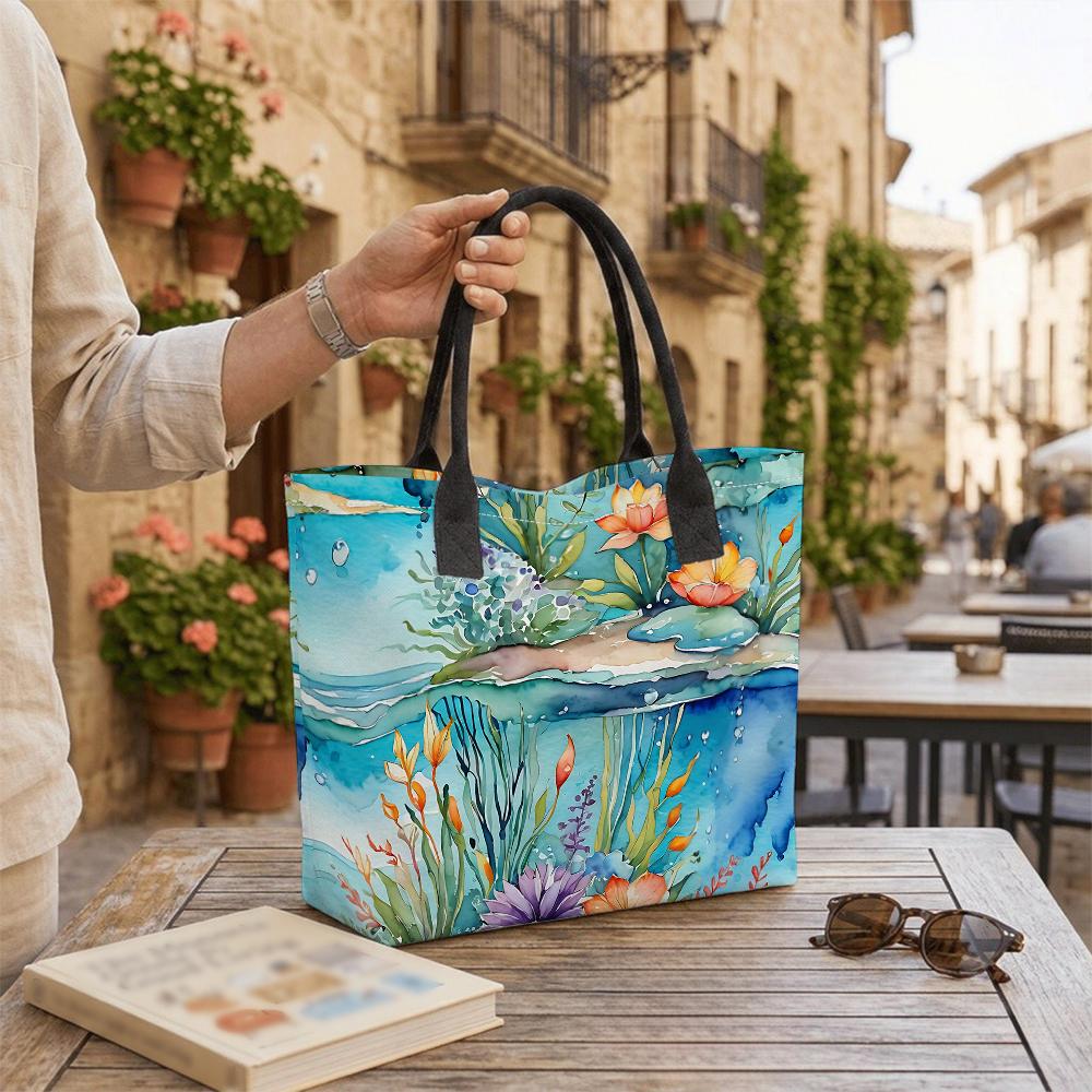 Watercolor Lotus Tote Bag Large Capacity Canvas Shoulder Bag for Daily Shopping Travel Casual Handbag