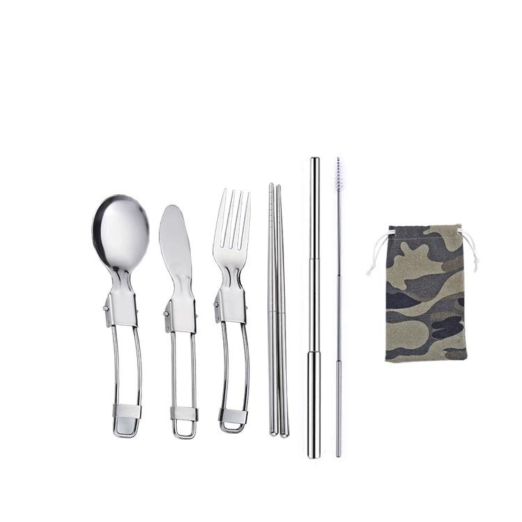 Набор из 6 складных походных столовых приборов из нержавеющей стали 304, складные столовые приборы, включая портативные ложки, вилки, ножи и сумки для хранения