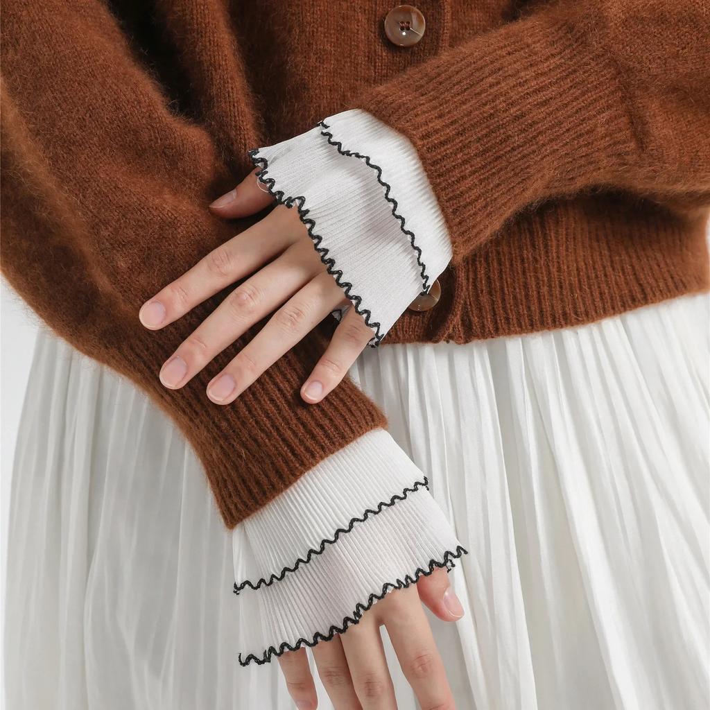 Women Detachable Sleeve Fake Cuffs Female Lace Thin Pleated Flare Sleeve False Cuffs Ruffles Wristband Decorative Accessory