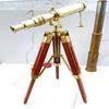 Nautical Brass Telescope with Wooden Tripod Marine Decor
