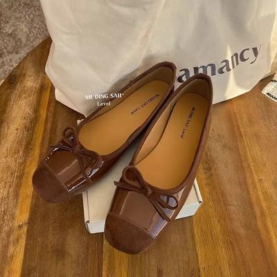 Весна и лето 2025 женские туфли-лодочки в стиле маленького аромата с бантом, вставками, скрытой платформой, для вечерних прогулок, для работы, на мягкой подошве, балетки