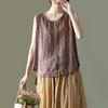 Plus Size Embroidered Cotton Linen Sleeveless T-shirt - Women's Casual Summer Top